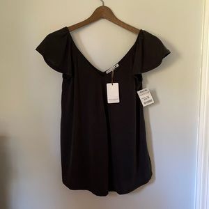 Green Envelope - Black short sleeve blouse. Size Small.